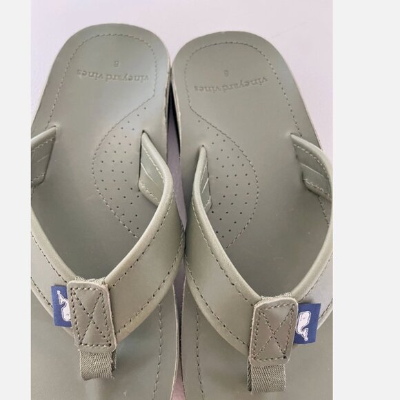 NEW VINEYARD VINES Size 8 Men's Clover Green Leather CONTOURED Flip Flop SANDAL - Picture 3 of 5